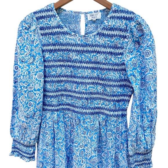 Tuckernuck Pink City Prints Isabel Ornate Sky Blue Smocked Midi Dress - Picture 7 of 16